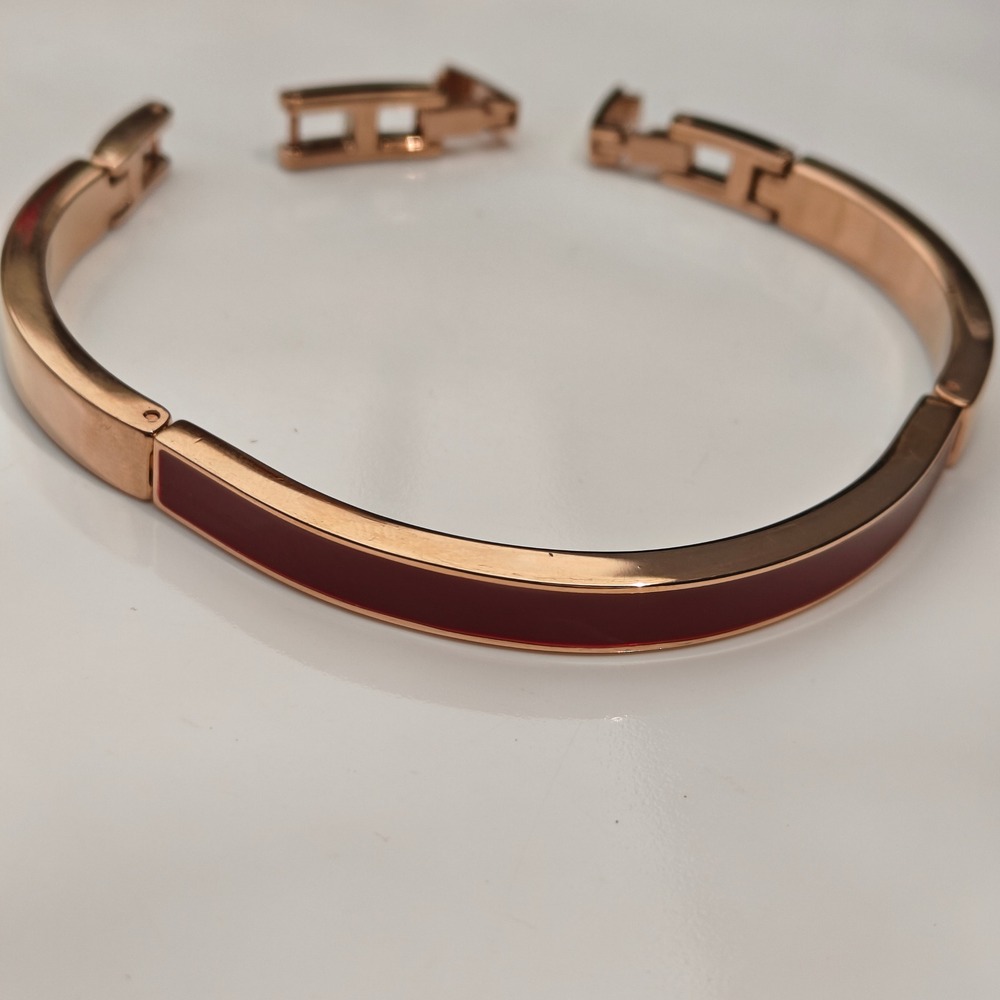 Anne Klein Rose Gold Tone Red Enamel Hinged Bangle Bracelet Cuff Extender Link - Picture 3 of 4